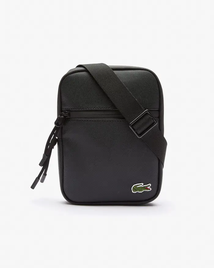 Borsa Lacoste a tracolla piccola nera in micro piqué