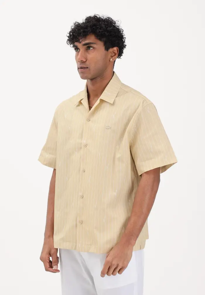 Camicia a manica corta gialla da uomo in twill stampata