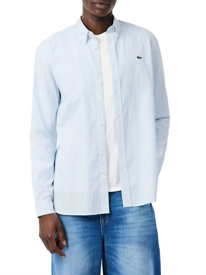 camicia classica lacoste da uomo - bianco celeste