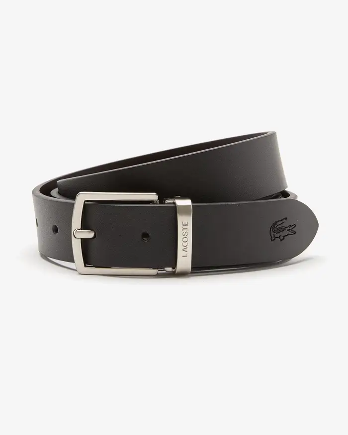 Cintura set regalo nera o marrone Lacoste con doppia fibbia in metallo argento