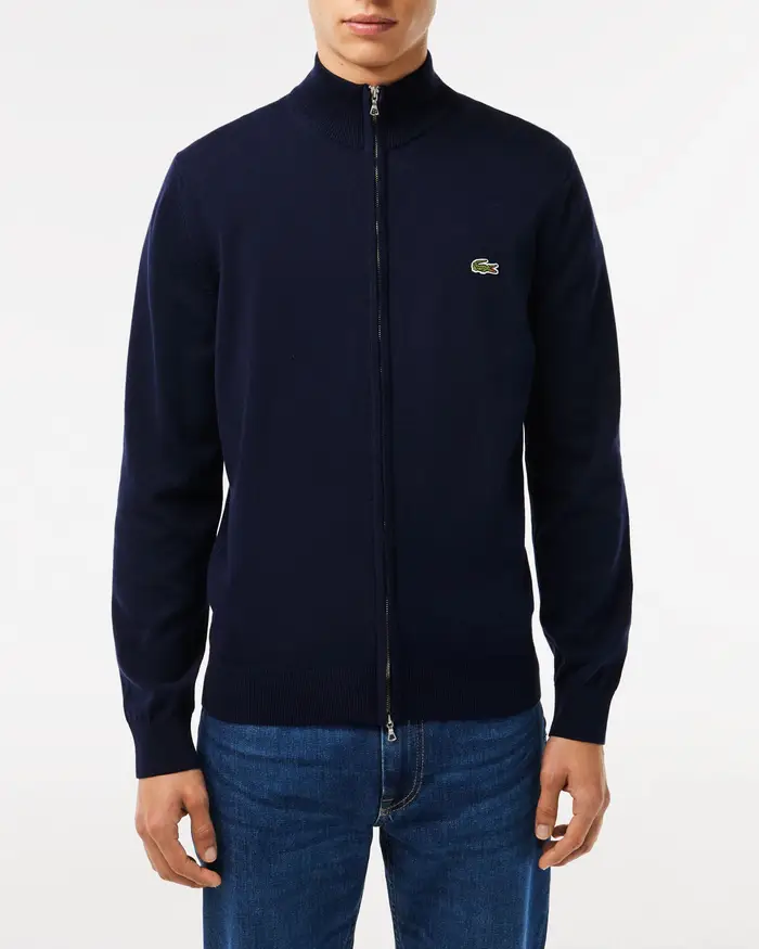 Maglia Lacoste blu in cotone con chiusura zip