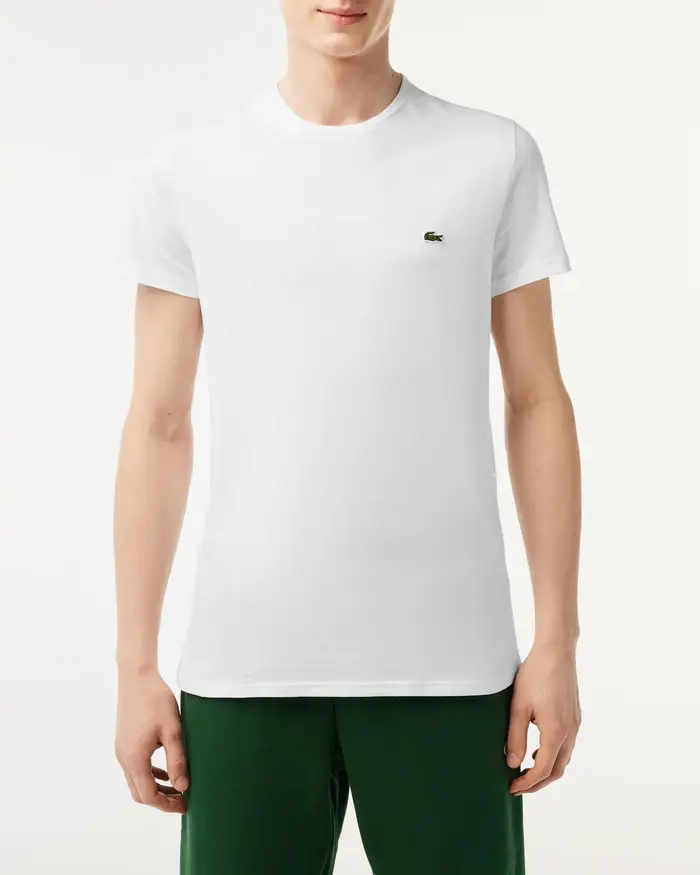 T-shirt Lacoste bianca in pima cotton con logo coccodrillo verde