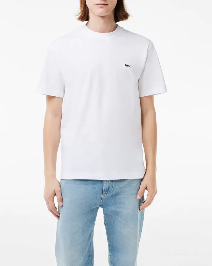 T-shirt Lacoste bianca mezza manica in puro cotone classic-fit