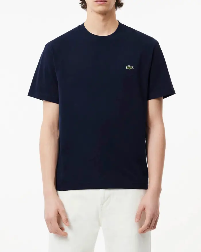 T-shirt Lacoste blu mezza manica in puro cotone classic-fit