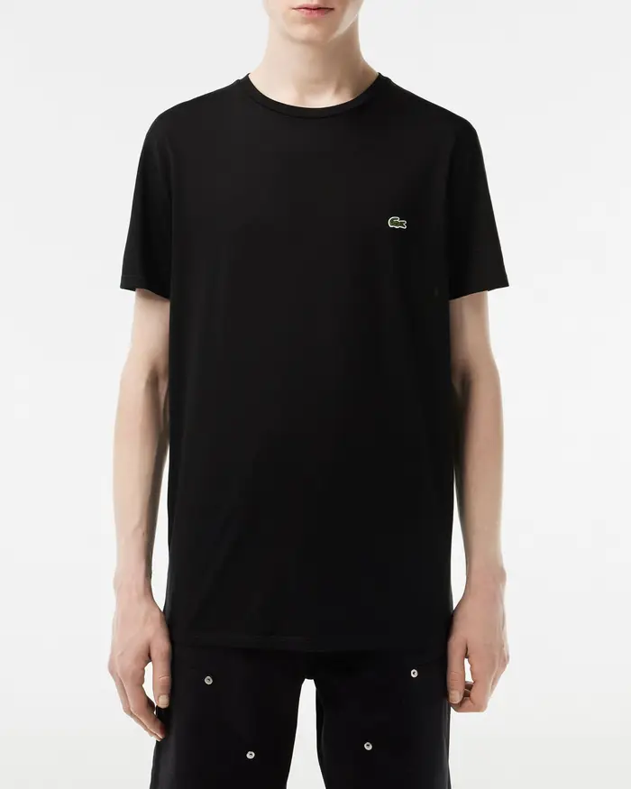 T-shirt Lacoste nera in pima cotton con logo coccodrillo verde