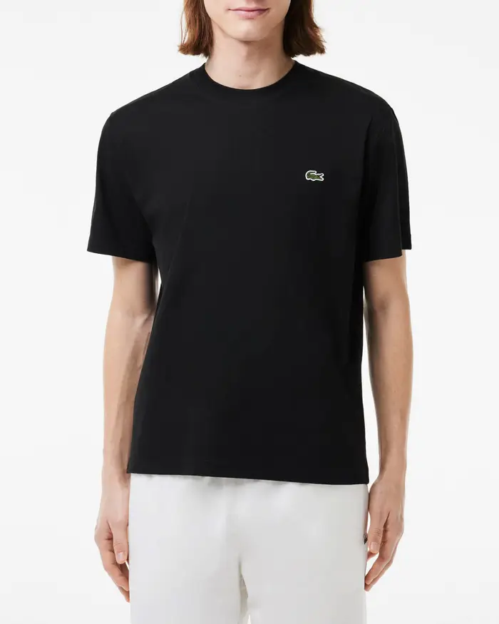 T-shirt Lacoste nera mezza manica in puro cotone classic-fit