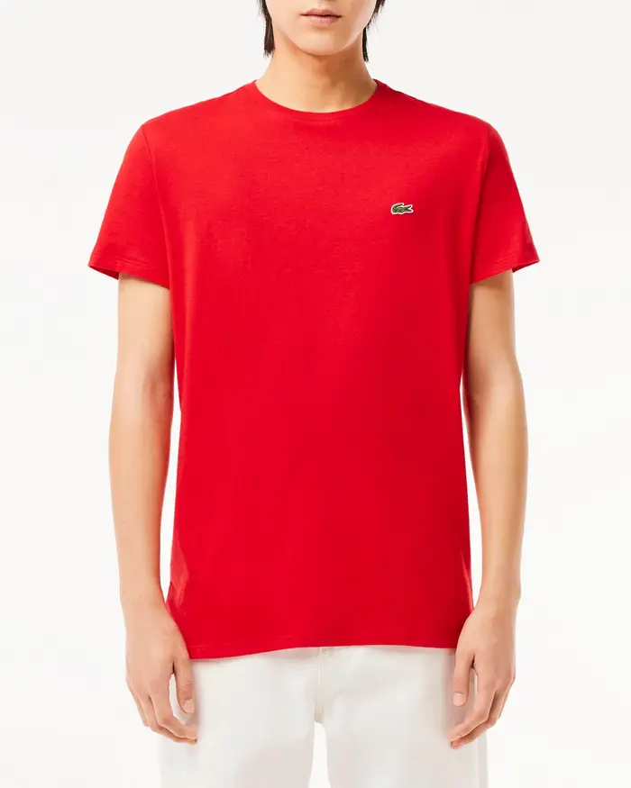 T-shirt Lacoste rossa in pima cotton con logo coccodrillo verde
