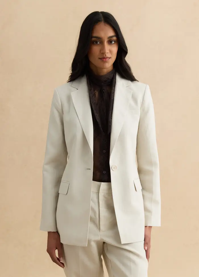 Blazer In Misto Lyocell E Lino Beige Regular Fit Con Bottoni, Donna, Beige