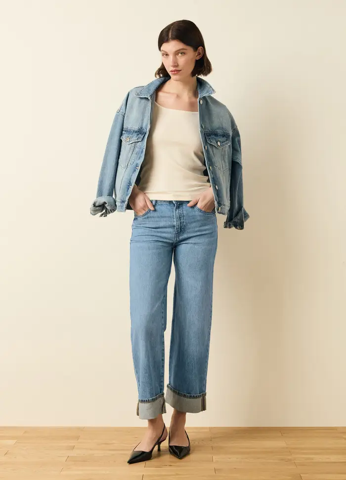 Jeans Culotte A Gamba Larga, Donna, Denim