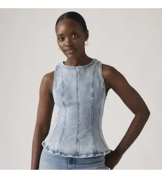 Levi s Levi per donna 005EF-0002 Top Leighton blu con volant, Casual, Cotone, Senza maniche / cinghie