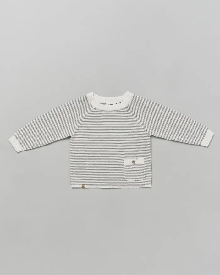 Maglia Lil Atelier in cotone a fantasia rigata bianca e salvia con taschino