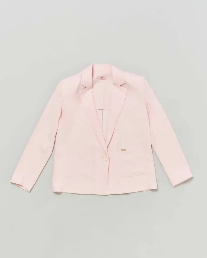 Blazer rosa cipria monopetto in crêpe