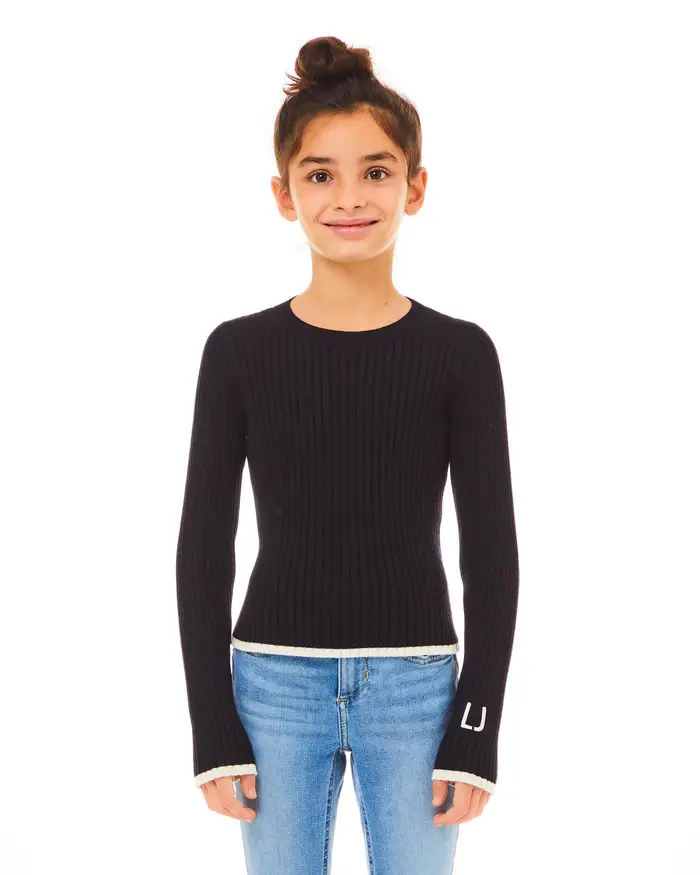 Maglia Liu Jo in misto viscosa nera a costine con dettagli bianchi