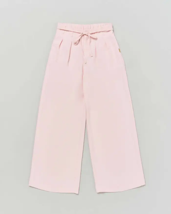 Pantalone rosa cipria in crêpe a palazzo con cinturino