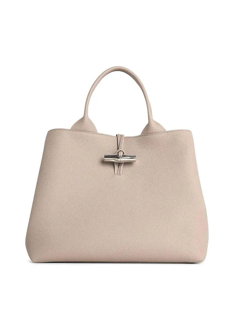 Longchamp Borsa Con Manico In Pelle Argilla Grigio