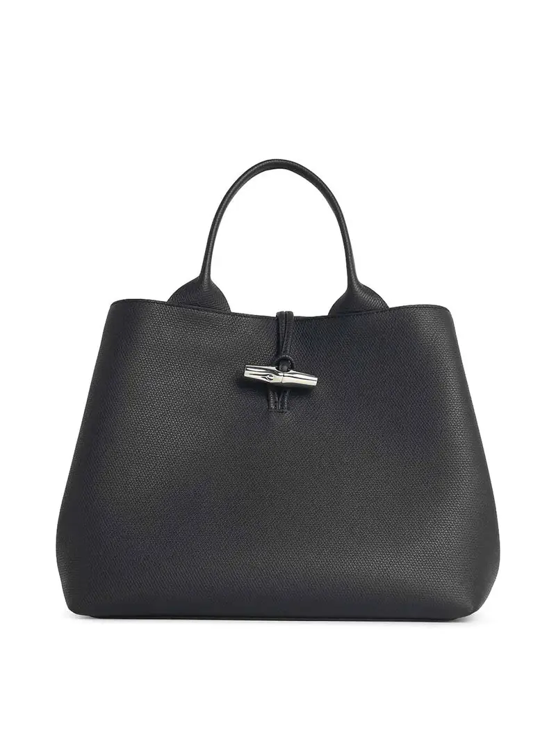 Longchamp Borsa Con Manico In Pelle Nera Nero