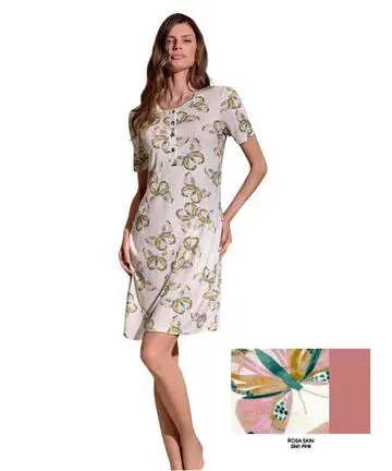 Lormar Camicia da notte a manica corta in viscosa stampata Free FRE634080