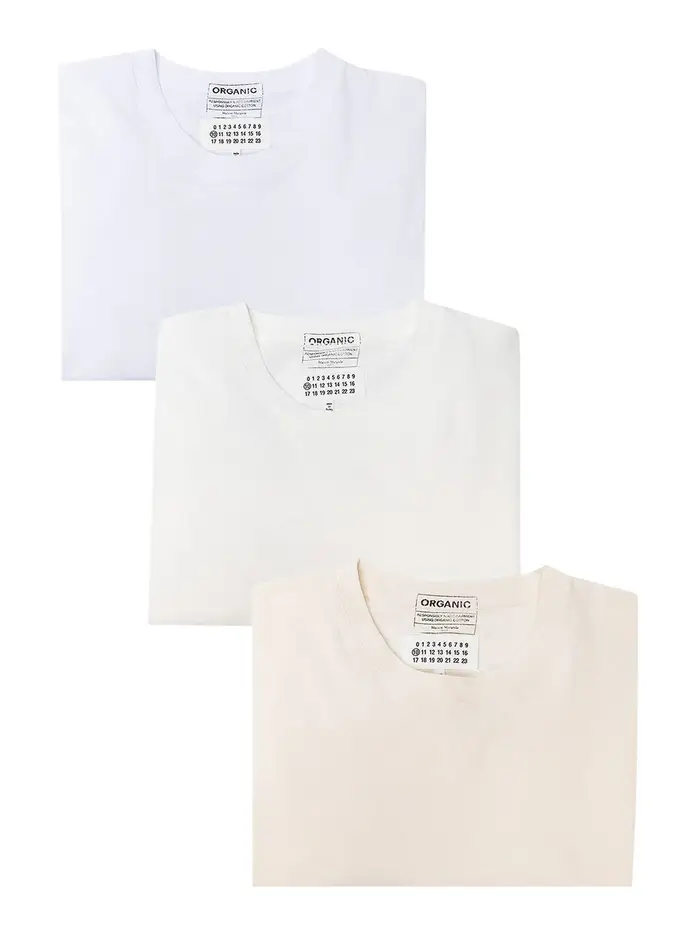 Maison Margiela T-shirt in cotone a girocollo in tre colori Bianco