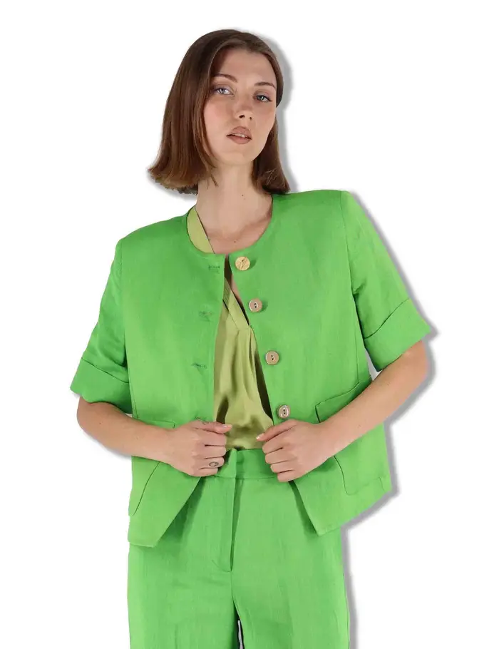 Maliparmi Giacche Timeless in lino verde con maniche 3/4 Donna JD648140106 60131