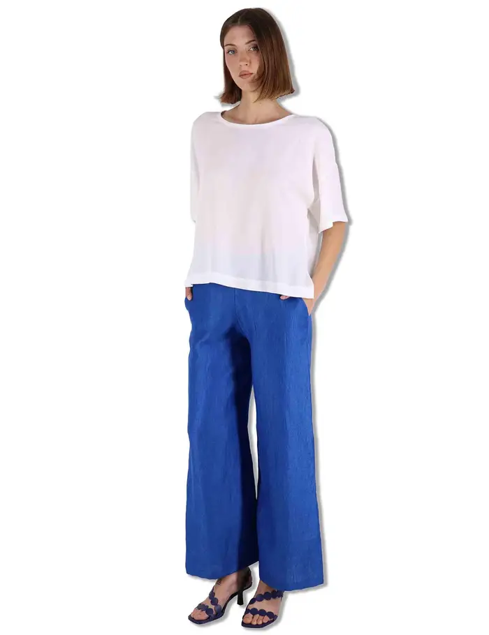Maliparmi Pantaloni Jacquard in lino blu con tasche Donna JH805340102 80059