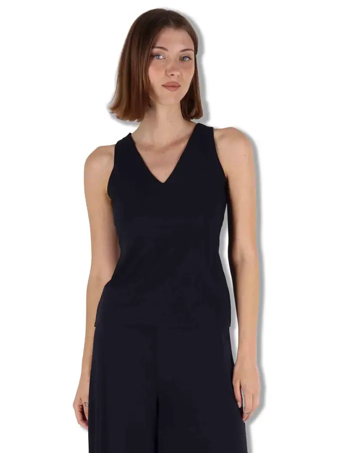 Maliparmi Top Soft Jersey nero con doppio scollo a V Donna JP556470210 20000