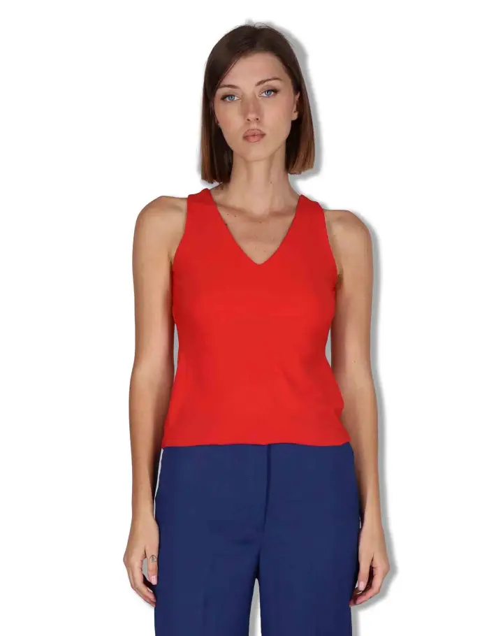 Maliparmi Top Soft Jersey rosso con doppio scollo a V Donna JP556470210 30000
