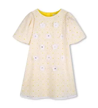Marc Jacobs per ragazza W60725 Abito giallo ricamato (12años= 150cm), Casual, Cotone, Manica corta, moda per bambini