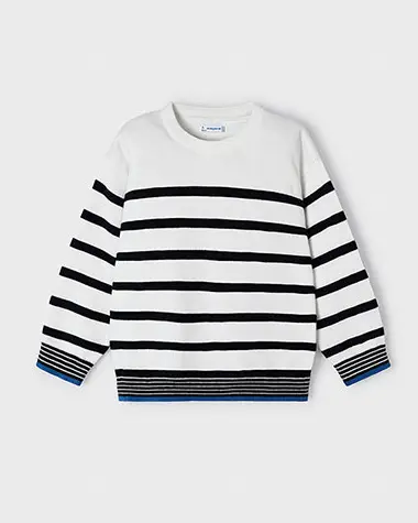 Maglia girocollo in cotone bianca a righe blu