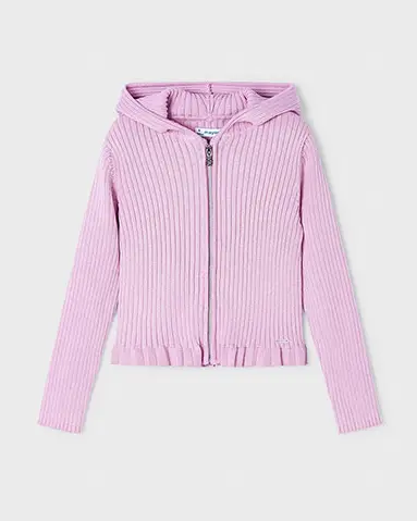 Maglia lilla in misto viscosa rifinita a coste con cappuccio e zip