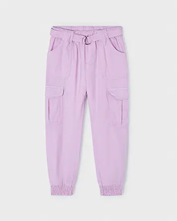 Pantalone cargo lilla in cotone con cintura