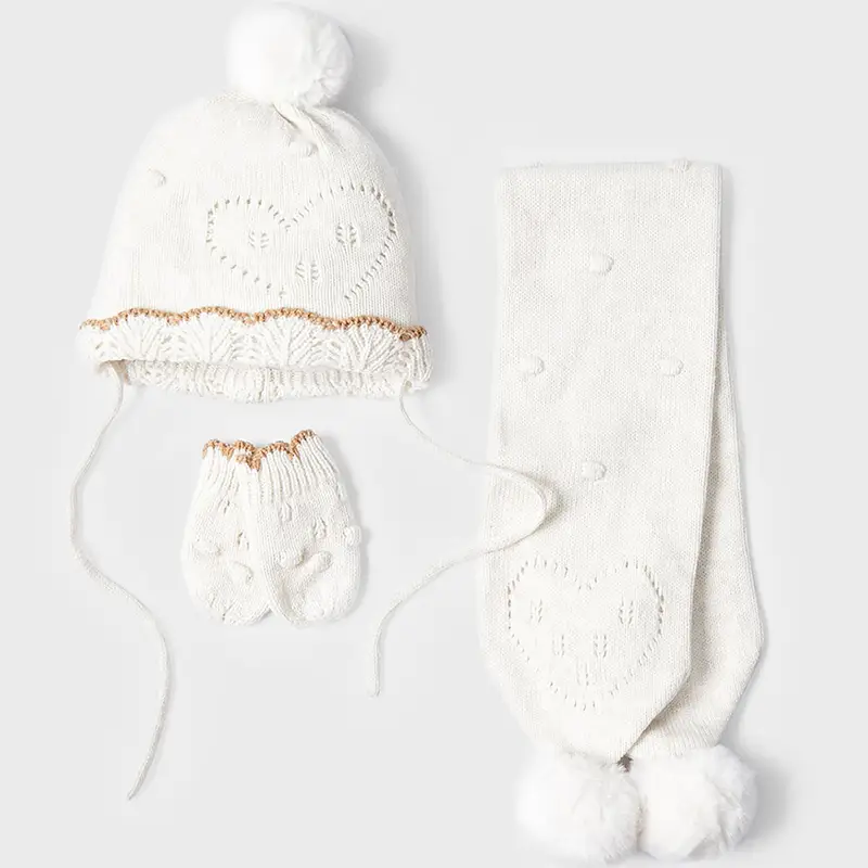 Mayoral Set cuffia sciarpa e manopole 9543 milk vig neonata unica