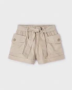 Short beige in cotone con tasconi e fusciacca