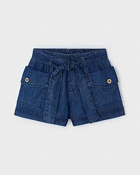 Short blu denim in cotone con tasconi e fusciacca