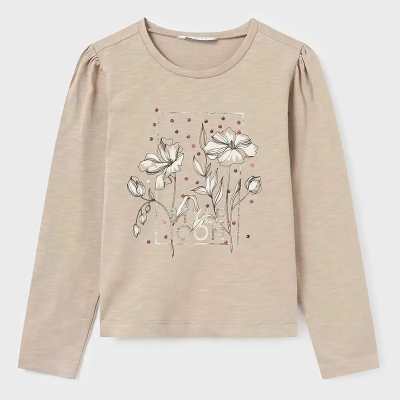 Mayoral T-shirt manica lunga con paillettes 7053 per ragazza visone