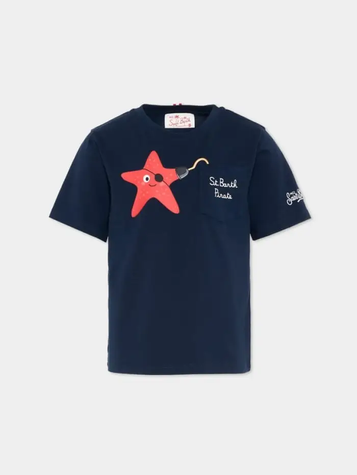t-shirt eddy kids/junior in cotone blu con logo e stampa