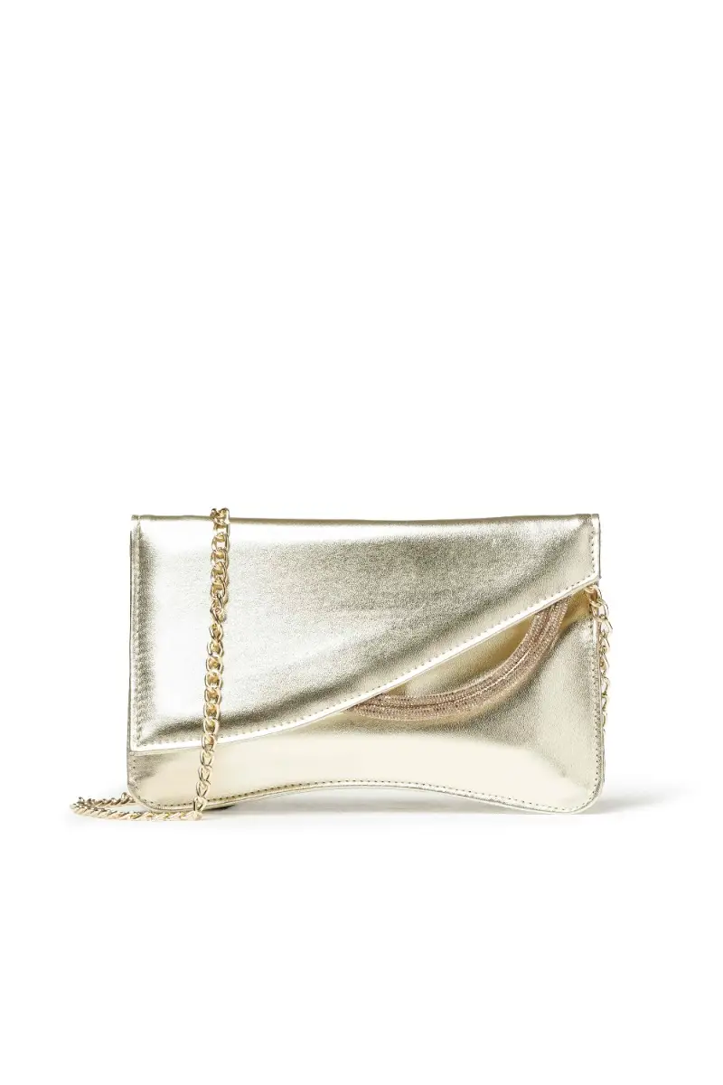 Melluso Borsa pochette con tracolla laminato oro bj057
