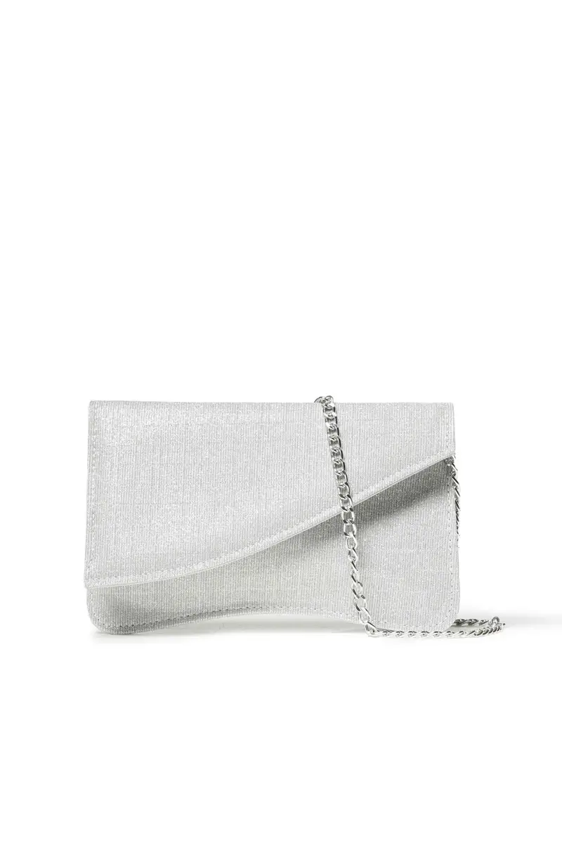 Melluso Pochette asimmetrica argento glitter con tracolla argento bj036q