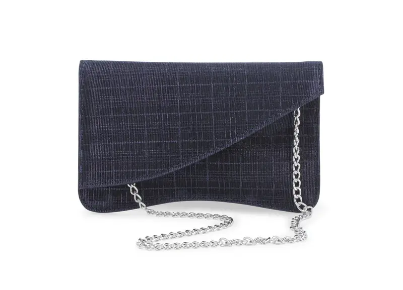 Melluso Pochette blu notte design asimmetrico con catena argento bj036q