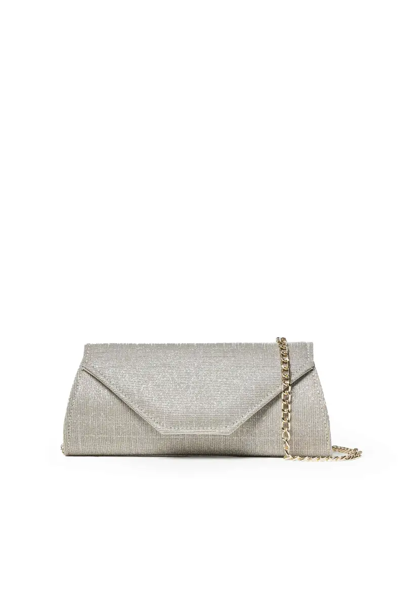 Melluso Pochette dorata platino in tessuto lurex con catena bj034q