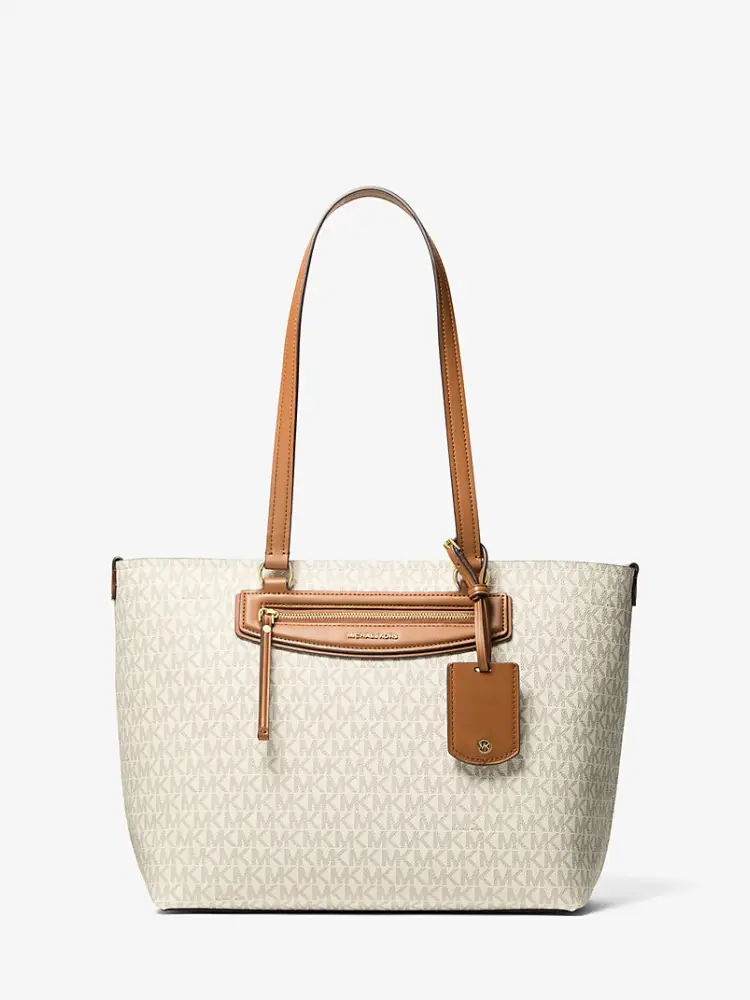 Michael Kors borsa tote jet set travel media avorio con logo all over