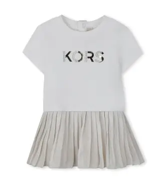 Michael Kors per ragazza R30553 Abito bimateriale dorato (18meses= 81cm), Oro, Casual, Manica corta, Cotone biologico, moda per bambini