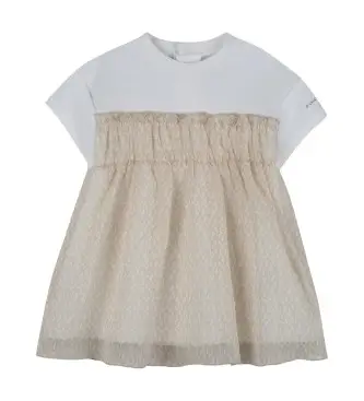 Michael Kors per ragazza R30555 Abito bicolore beige (18meses= 81cm), Bianco, Casual, Classico, Manica corta, Polister riciclato, moda per