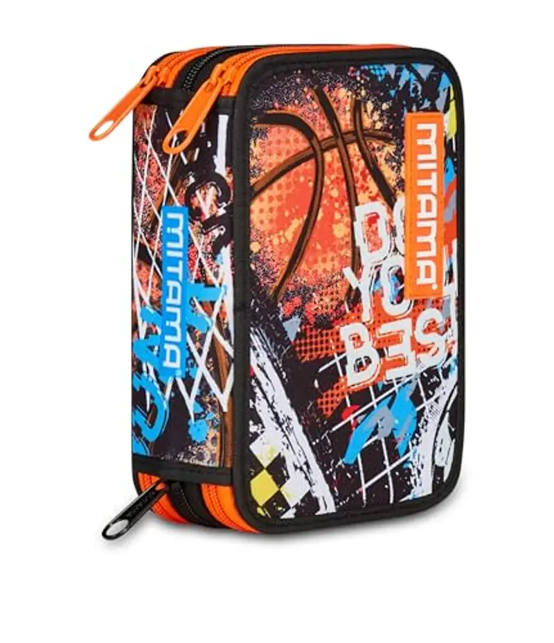 Mitama Astuccio Scuola 3 Scomparti, TRIPLO DOUBLE BALL, Contenuto 47 pz, Completo di Matite, Pennarelli, Portapenne Scuola Elementare