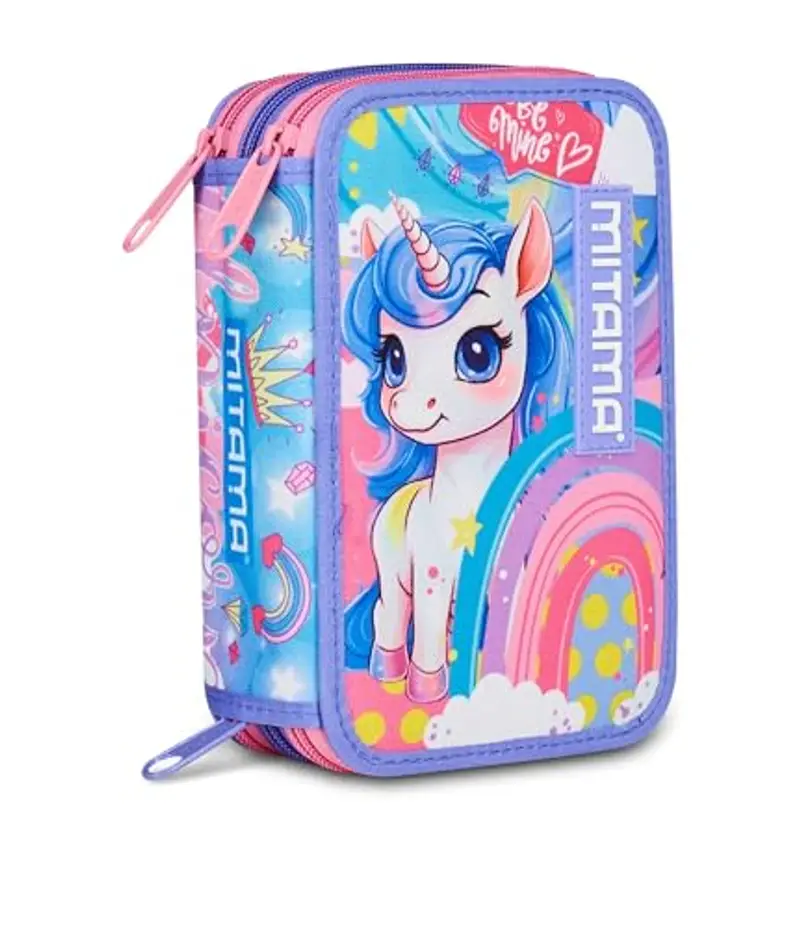 Mitama Astuccio Scuola 3 Scomparti, TRIPLO RAINBOW DREAM, Contenuto 47 pz, Completo di Matite, Pennarelli, Portapenne Scuola Elementare