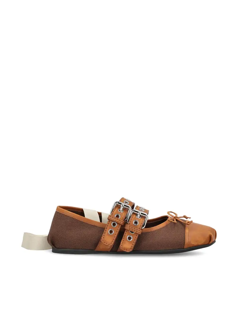 MIU MIU Ballerine In Cotone E Pelle MARRONE