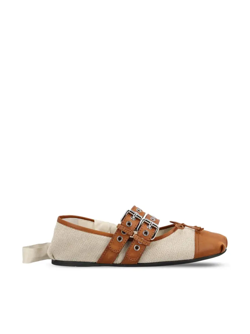 MIU MIU Ballerine In Cotone E Pelle MARRONE