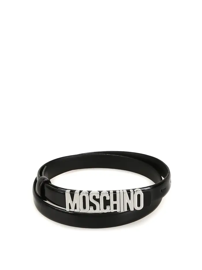 Cintura in pelle liscia con logo lettering Nero