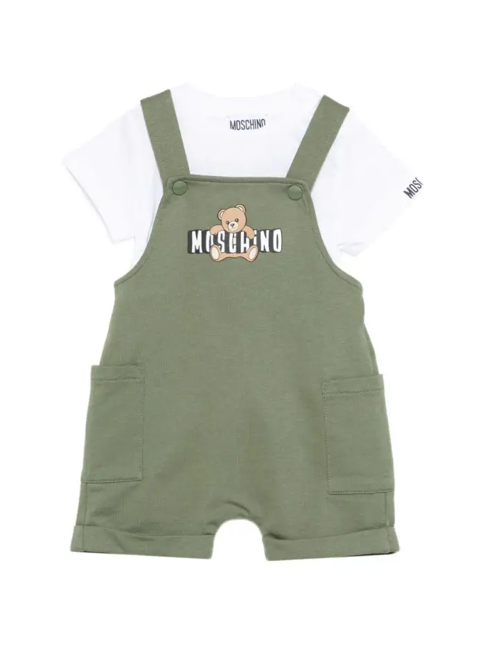 Completo salopette e t-shirt in cotone Bianco verde