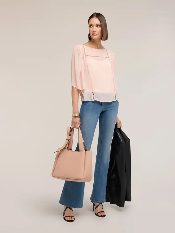 Motivi Blusa in georgette con ricami ajouré Donna, Rosa