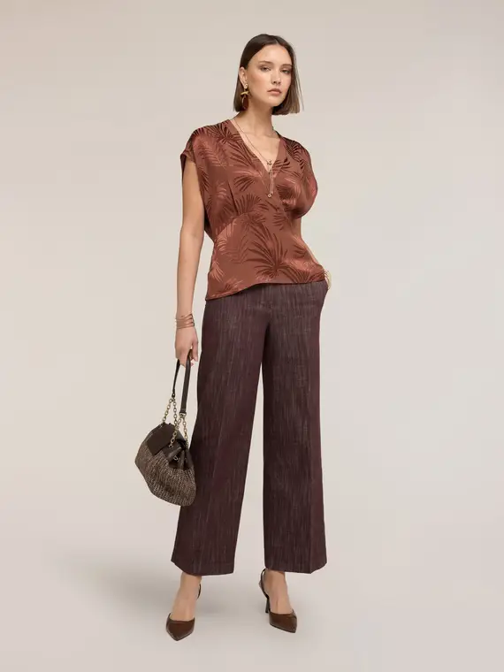 Motivi Blusa kimono in raso jacquard Donna, Marrone